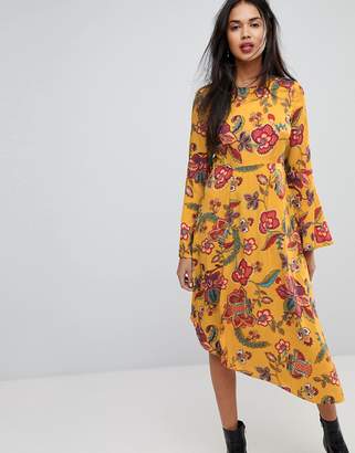 Vero Moda Floral Midi Dress With Asymetric Hem