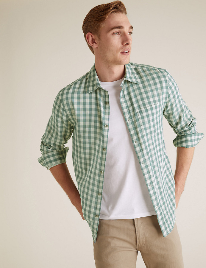 Marks and Spencer Pure Cotton Double Faced Check Overshirt - ShopStyle ...