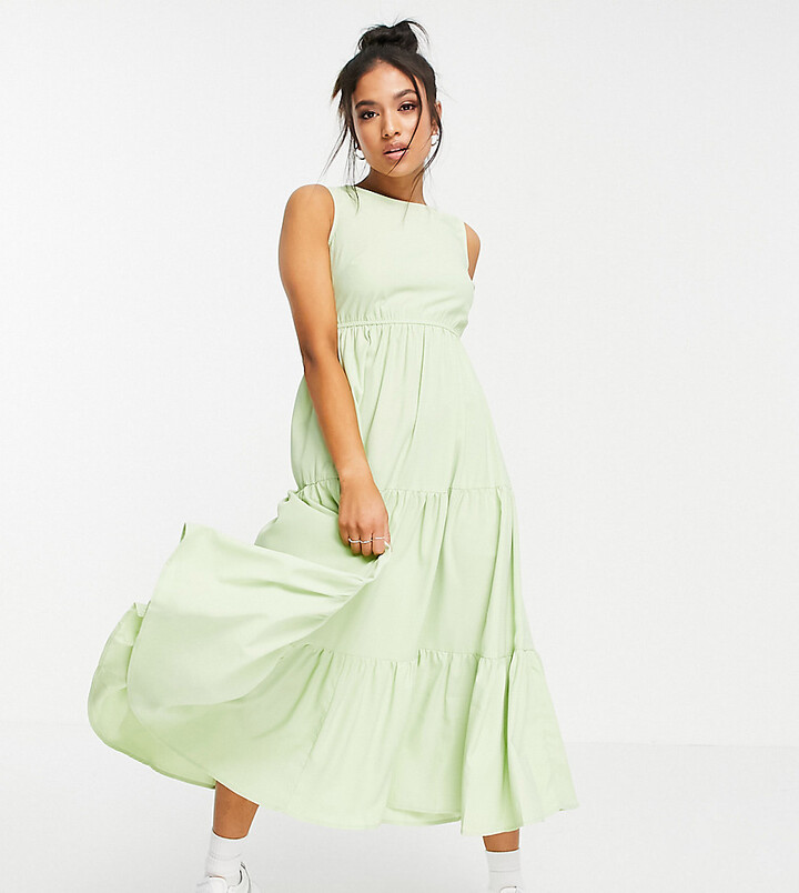 Urban Threads Petite tiered midi dress in mint green - ShopStyle