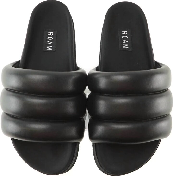 Women's Puffy Sandals With Vegan Leather In Black