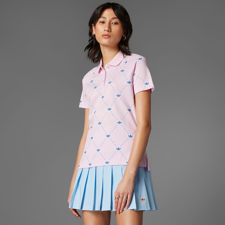 adidas Originals Women's Printed Trefoil Golf Polo, XS, Clear Pink