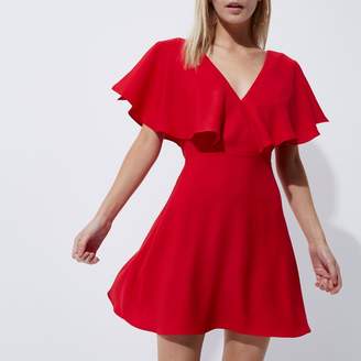 River Island Womens Petite Red cape sleeve tea dress