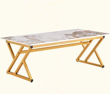 Wrought Studio Coffee Table Is Made Of Rock Slab Material, With A Natural And Smooth Marble Pattern On The Surface, Which Complements The Modern Design Of The Golden