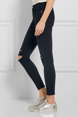 J Brand Distressed Mid-rise Skinny Jeans - Dark denim