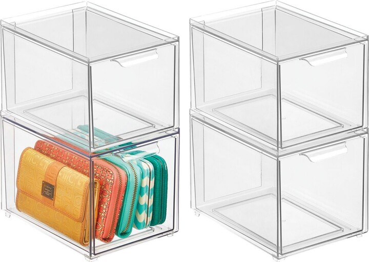 mDesign Stackable Plastic Storage Closet Bin Boxes with PullOut
