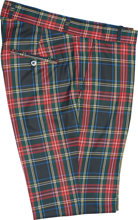 Retro Seventy2 Mens Red Tartan Tweed Check Golf Sta Press Trousers Slim