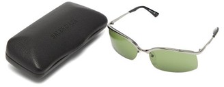 Balenciaga Rectangular Half-frame Metal Sunglasses - Grey