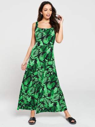 Very Leaf Print A-Line Jersey Midi Dress - Tropical