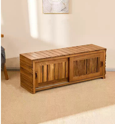 Rustic Solid Wood Handcrafted Slatted Shoe Storage Bench