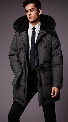 Burberry Down-filled Parka With Shearling And Fur Trim