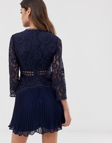 Thumbnail for your product : ASOS DESIGN lace mini dress with trim inserts and pleated skirt