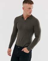 Thumbnail for your product : ASOS DESIGN knitted muscle fit polo shirt in brown