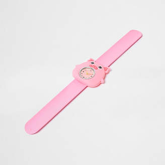 River Island Girls pink pig snap on watch