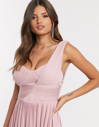 ASOS DESIGN Premium one shoulder pleated panel maxi dress in soft pink