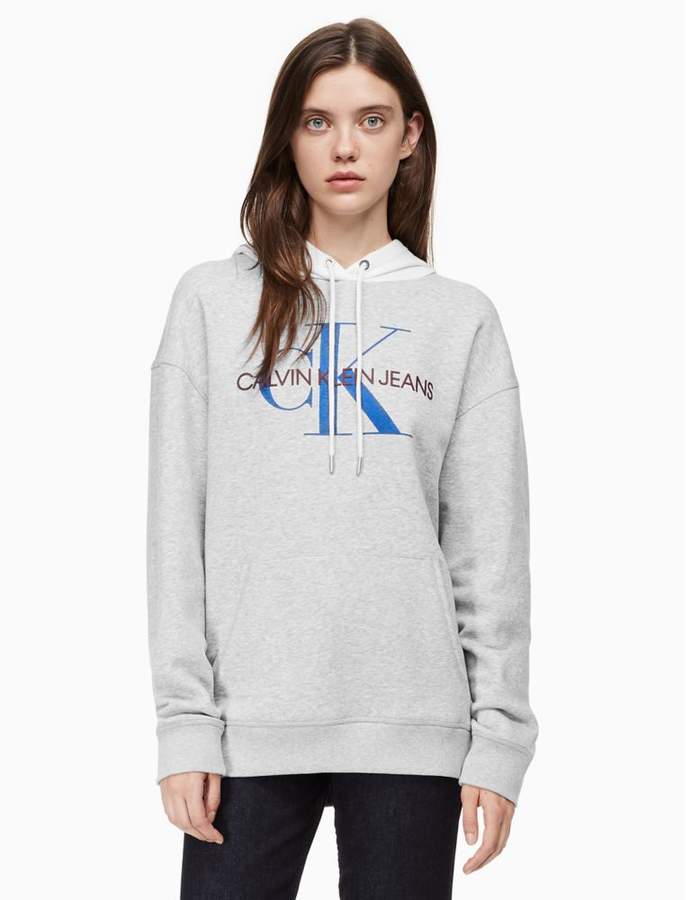 cotton blend fleece monogram logo sweatshirt