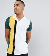 Thumbnail for your product : ASOS Design DESIGN Tall polo shirt with vertical colourblock in green