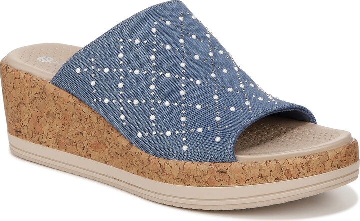LifeStride BZees Womens Royal Machine Washable Comfort Wedge Sandal Blue Shimmer