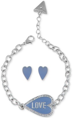 GUESS Pave Love Heart Link Bracelet & Stud Earrings Set - ShopStyle