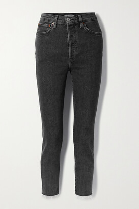 RE/DONE 90s High-rise Ankle Crop Distressed Skinny Jeans - Dark gray