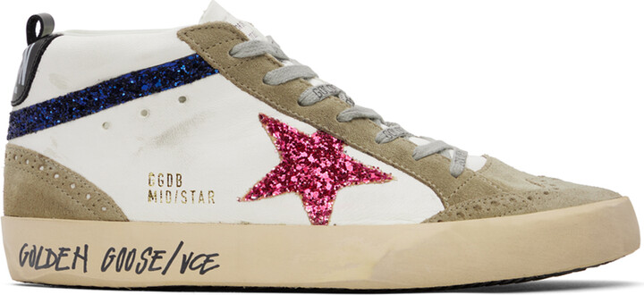 Golden Goose Taupe & White Mid Star Sneakers - ShopStyle