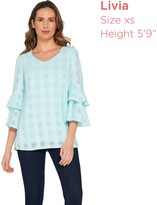 Thumbnail for your product : Isaac Mizrahi Live! Gingham Chiffon Bell Sleeve Blouse