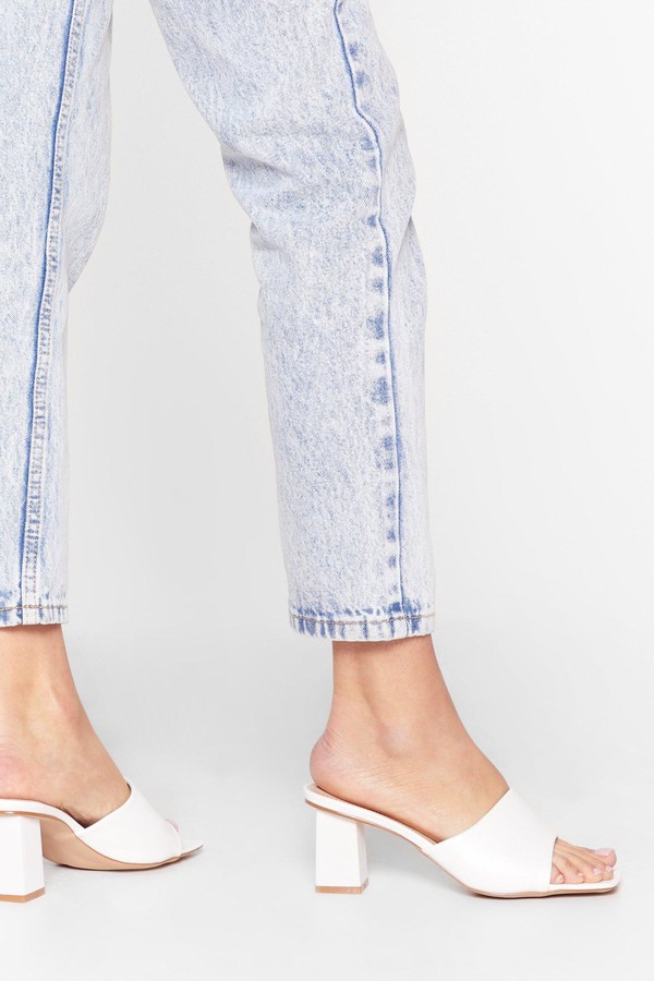 white mule block heel