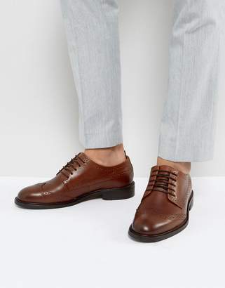 Selected Baxter Leather Brogue Shoes In Cognac