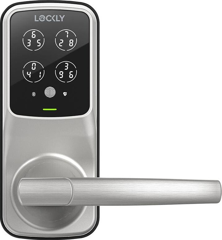 Lockly Model-S Satin Nickel Spring-Loaded Latchbolt Smart Lock With Lever Door Handleset, With Keypad, App, Alexa/Hey Google