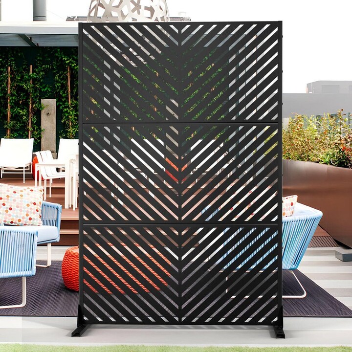 TUYOHW Black 47 in. W x 72 in. H Rectangular Metal Multi-Purpose Decorative Privacy Wall for Interior and Exterior