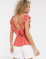 Thumbnail for your product : ASOS DESIGN shirred waist ruffle sun top in Red-No color