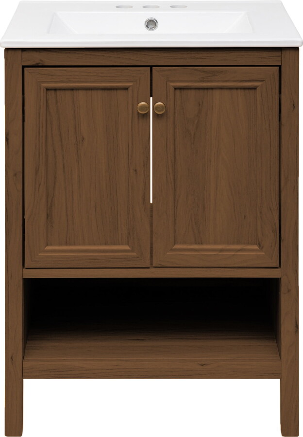 Chateau 24" Freestanding Bathroom Vanity in Brown Oak with 3-Hole Centerset Sink Top