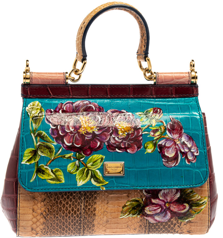 Dolce & Gabbana Multicolor Floral Python and Croc Small Miss Sicily Top ...
