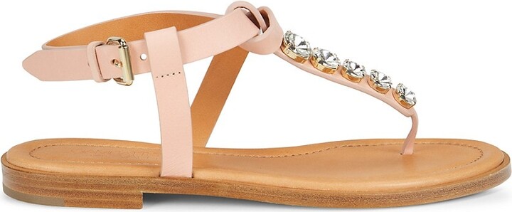 Giambattista Valli Crystal-Embellished Leather T-Strap Sandals