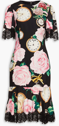 Dolce & Gabbana Sequin-embellished printed crepe midi dress