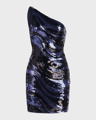 Halston Gabriella One-Shoulder Sequin Mini Dress