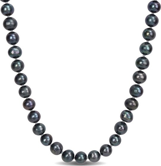 Everly Jewelry EVERLYJEWELRY|SterlingSilver7.5-8mmBlackCulturedFreshwaterPearlStrandNecklace18\