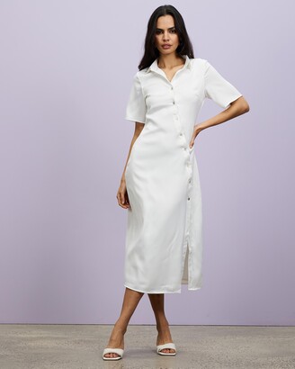 Missguided Women's White Midi Dresses - Shaped Placket SS Shirt Dress - Size 12 at The Iconic