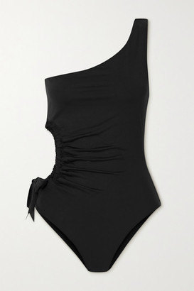 cutout ribbed one shoulder swimsuit