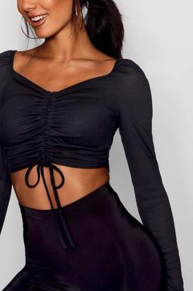boohoo Ruched Front Sweetheart Neck Crop