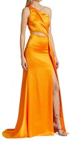 Thumbnail for your product : ML Monique Lhuillier One-Shoulder Cutout Satin Gown