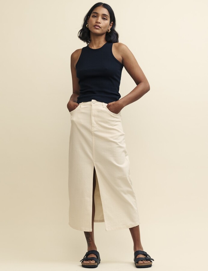Nobody's Child Cream Denim Midi Skirt ShopStyle