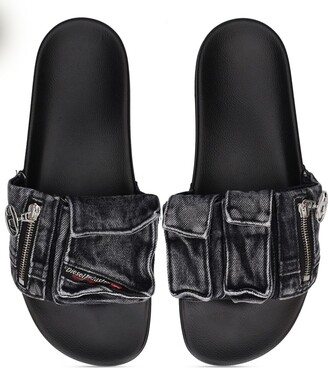 【DIESEL】 BLACK MAYEMI DENIM SLIDE Diesel's rubber slides for Man | Diesel SA-MAYEMI CC