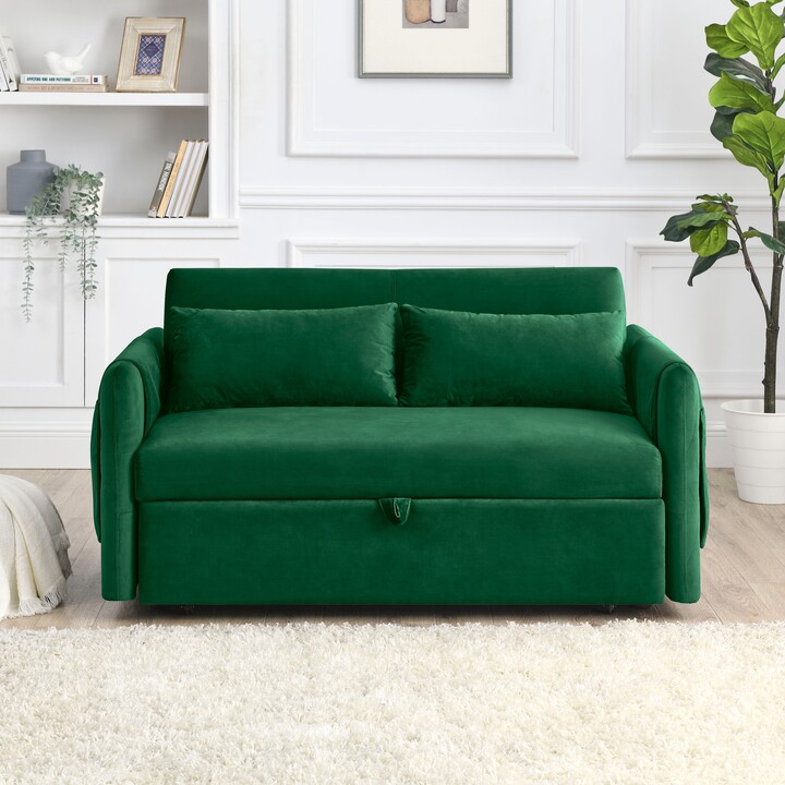 RASOO Velvet Loveseat Sofa Modern Convertible Sofa Bed with Adjustable Backrest Pull out Bed