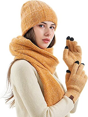 WOMEN FASHION Accessories Hat and cap Orange Orange/Beige Single NoName Orange thick knit cap and scarf set discount 95% 