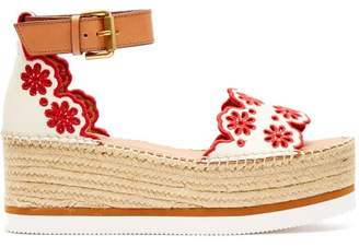 See by Chloe Laser-cut Leather Flatform Espadrilles - Womens - Red White See by Chloe Laser-cut Leather Flatform Espadrilles - Womens - Red White