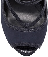 Thumbnail for your product : White House Black Market Navy Suede Peeptoe Heels