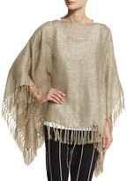 Thumbnail for your product : Brunello Cucinelli Metallic Linen-Blend Fringe Poncho, Olive