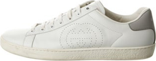Gucci Leather Low Top Sneakers White Interlocking G Logo Round-Toes with Lasercut Accents Lace-Up Closure at Uppers Includes Dust Bag Designer