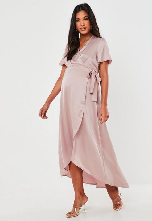 pink satin wrap dress