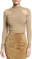 Thumbnail for your product : Cushnie Ribbed Mock-Neck Thong Bodysuit with Cutouts, Beige